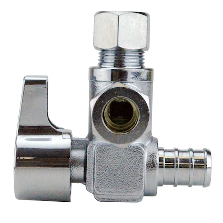 1/2 In. Chrome-Plated Brass PEX Barb X 3/8 In. Compression Dual Outlet Quarter-Turn Angle Stop Valve